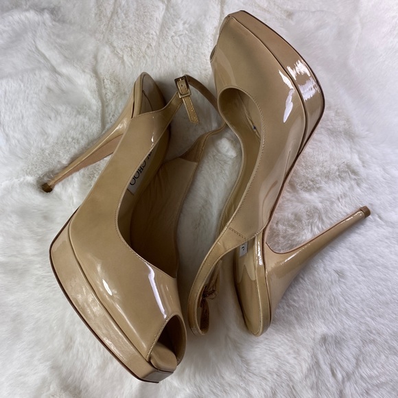 Jimmy Choo Nude Peep Toe Slingback Shoes - Picture 2 of 6
